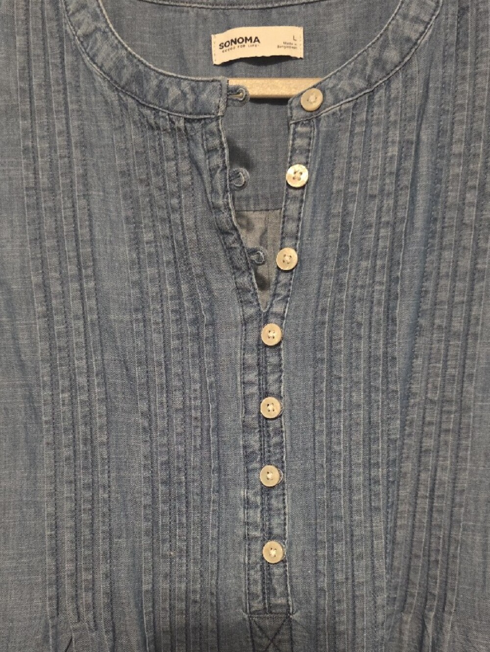 Sonoma Sleeveless Chambray Pintuck Midi Dress in Light Blue - Picture 2 of 7